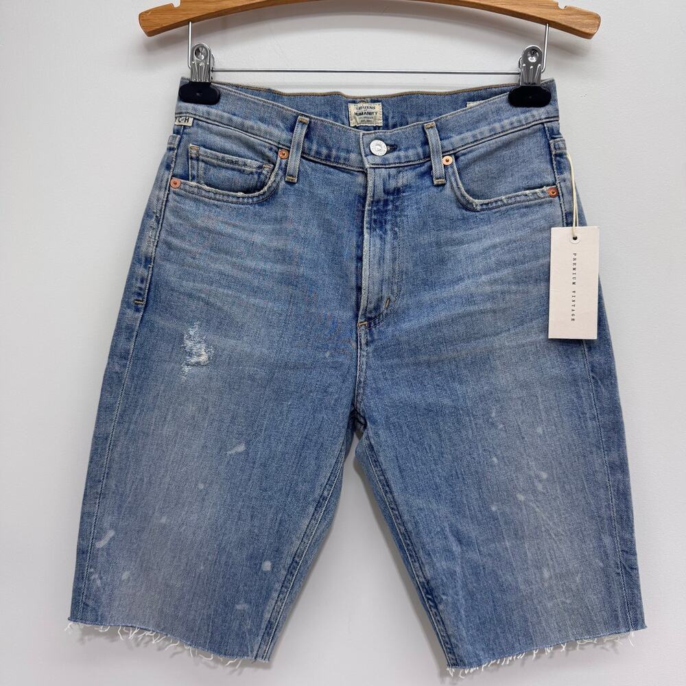 NWT Citizens of Humanity Light-washed Distressed Denim Bike Shorts sz 25 Coastal